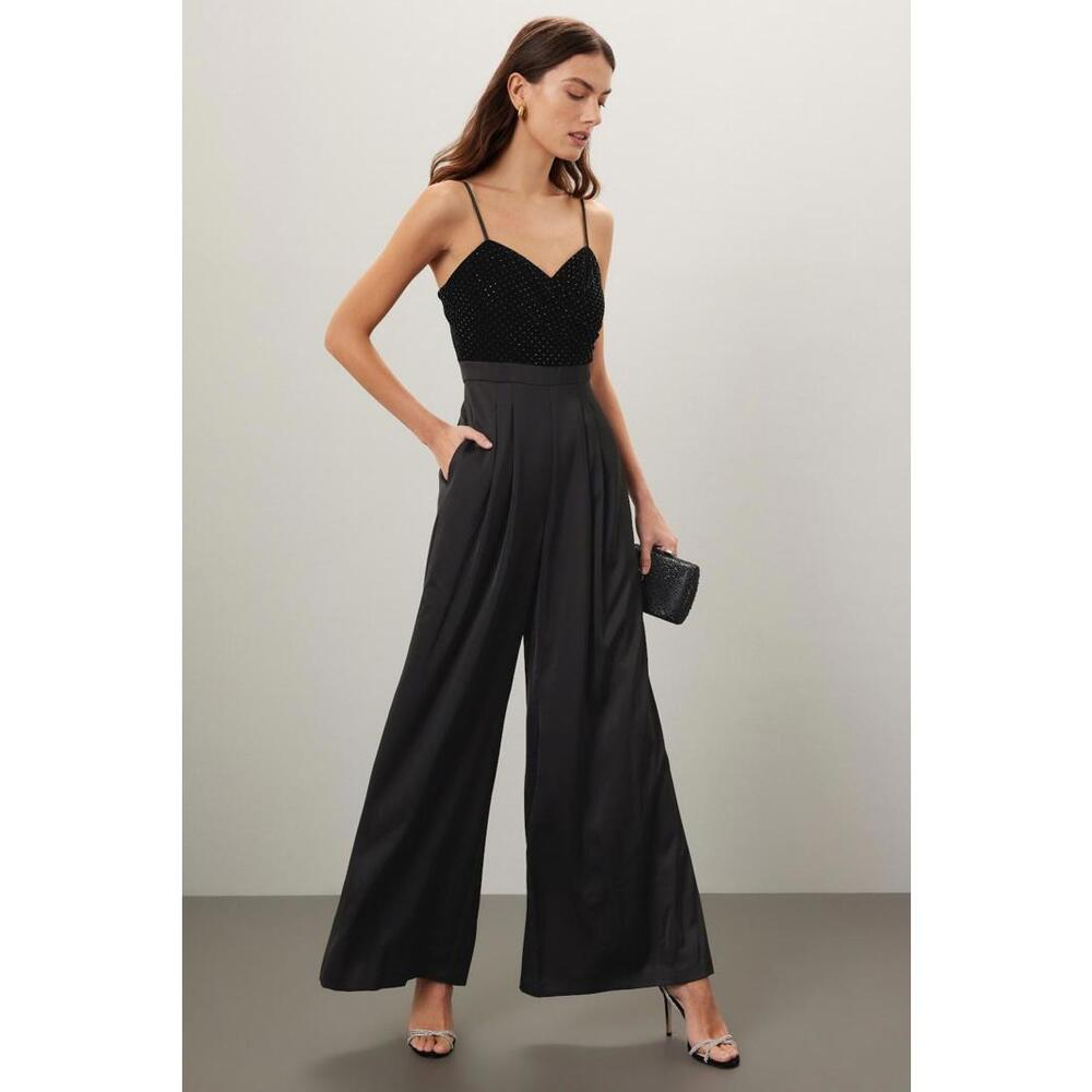 Liv Foster Black Velvet Jumpsuit Size 4 As Is Condition